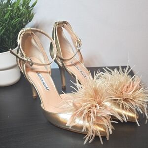 Charles David Metallic Gold Feathered Heels
